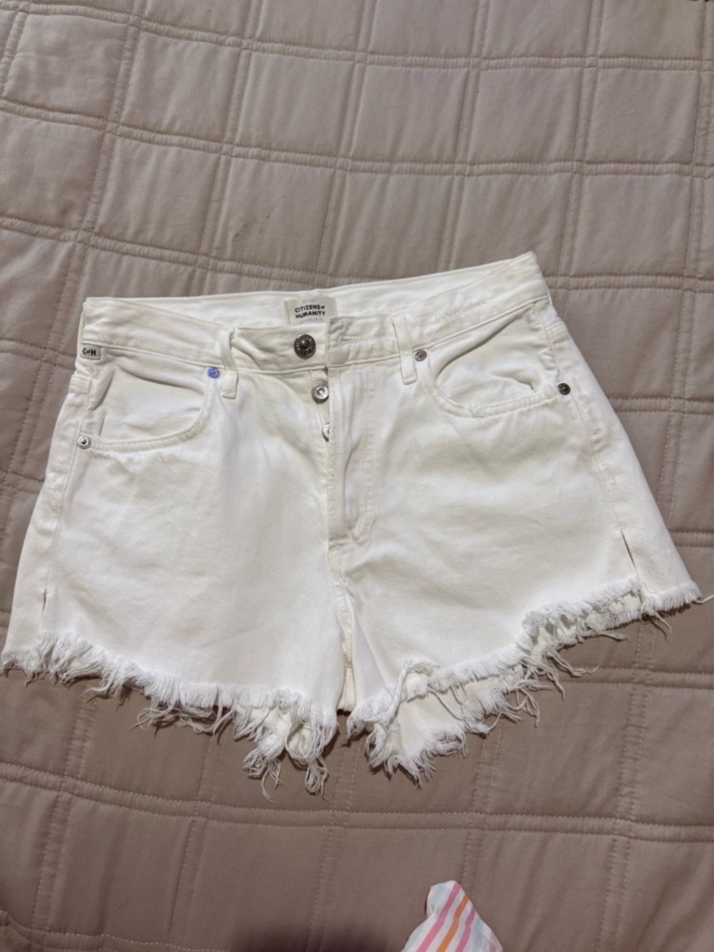Citizens of Humanity White Denim Shorts Raw Hem Premium Vintage Size 24